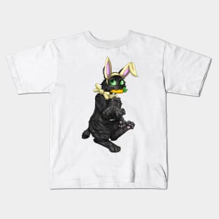 Bobtail BunnyCat: Black Tabby (Yellow) Kids T-Shirt